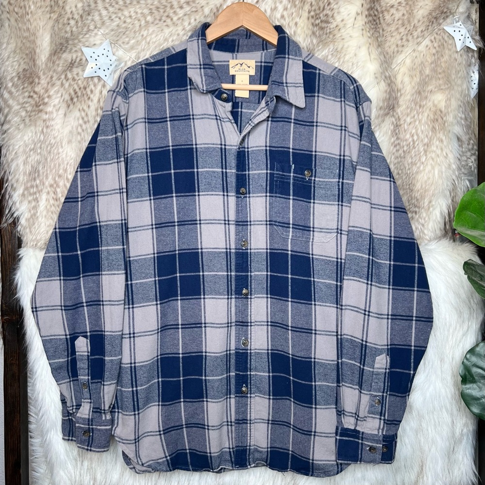 Blue Mountain Blue & Grey Plaid Flannel Button Down Shirt